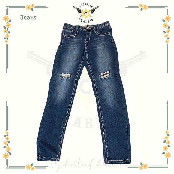 WallFlower Skinny Fit Jeans Kids Girls 16 Distressed Gold Sequin Flap Pocket - Picture 1 of 6